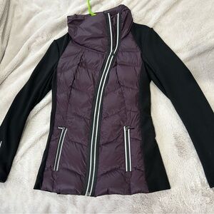 Be Boundless Black and Purple Puffer Jacket with High Collar and Quilted Design